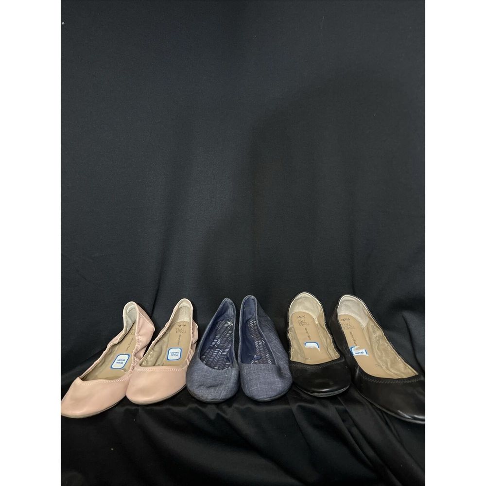 Lot 3 pr Woman's, Time and Tru, Usa size 9.5  flats. (Pre-Owned) Blue Black pink